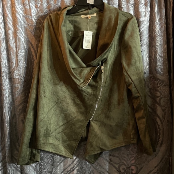 My Danielle Jackets & Blazers - Elegant Olive Green Leather Jacket for Women